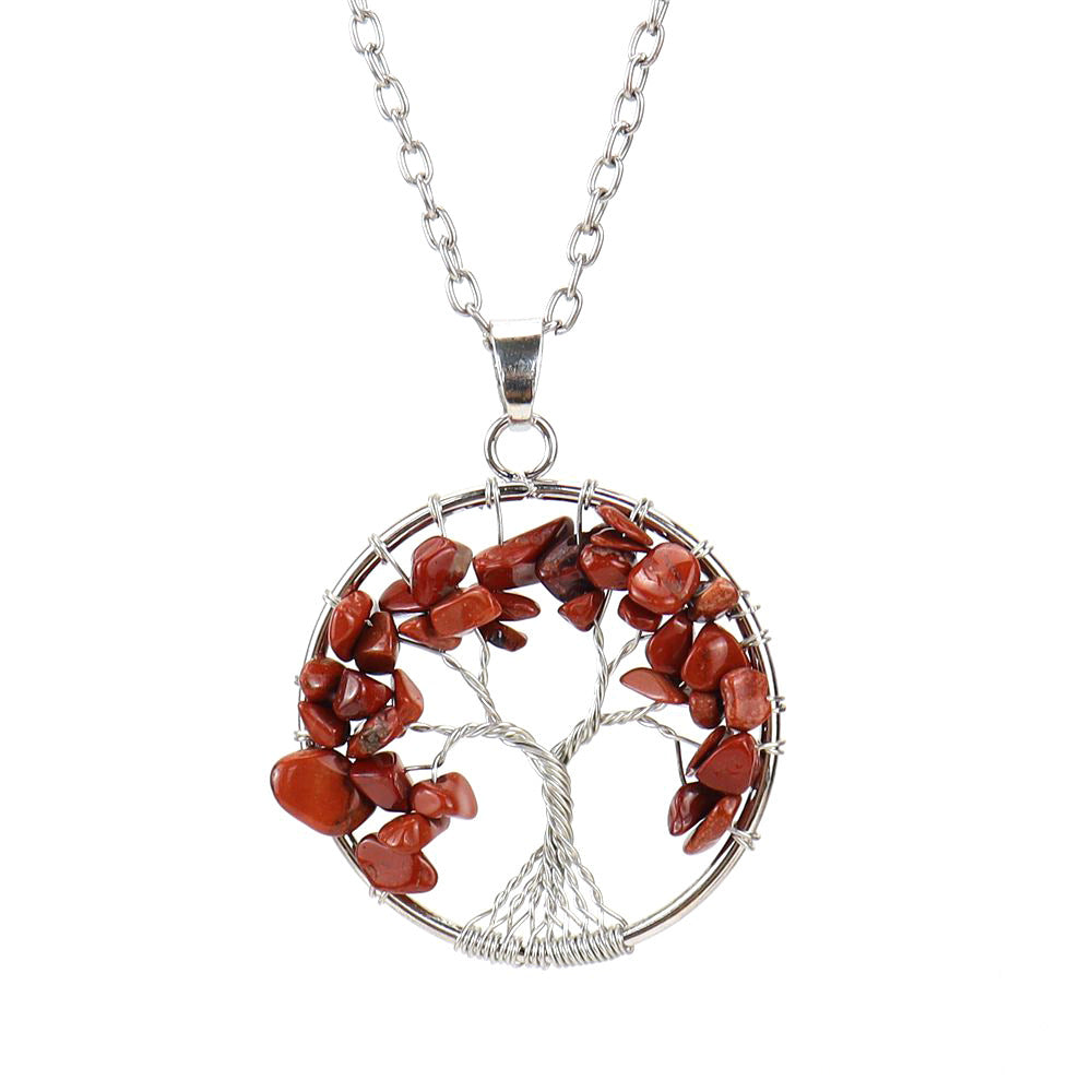 Wholesale Silver Hand-wound Colorful Crystal Gravel Tree of Life Necklace